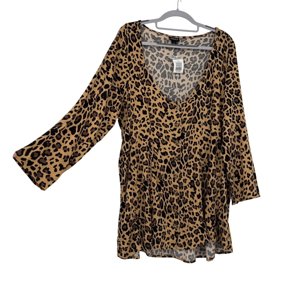 Torrid Leopard Print Button Front Babydoll Tunic Top Size 1 14/16 NWT